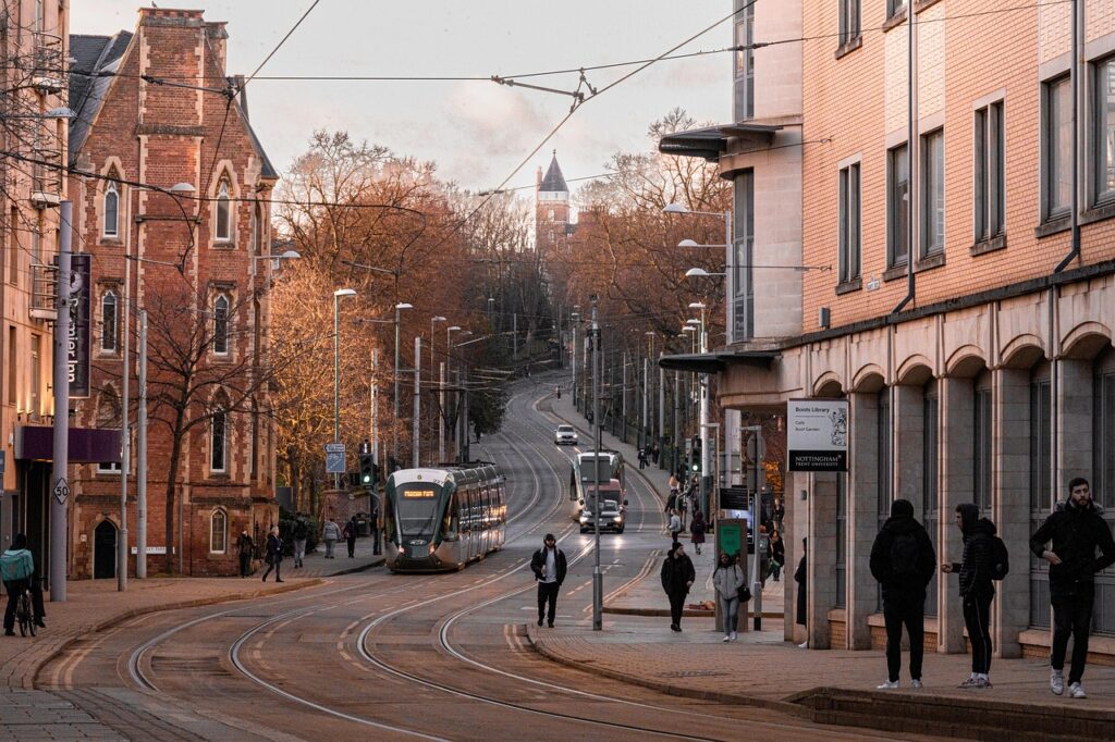 nottingham, nature, sunset, road, street, england, nottinghamshire, midlands, landscape